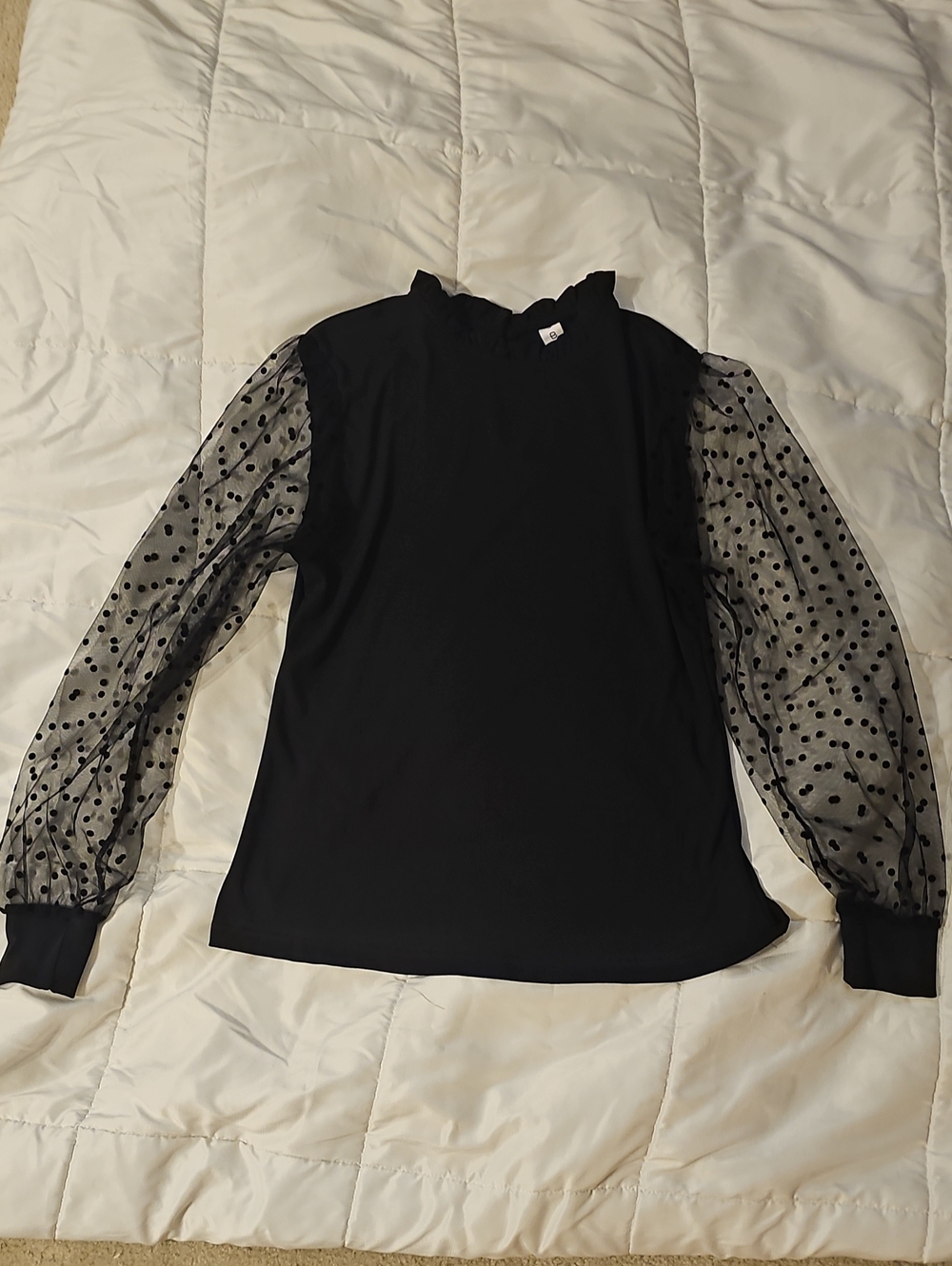 Black Polka Dot Mesh Sleeve Women's Top